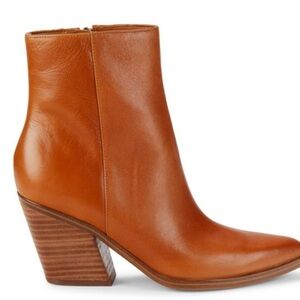 Tan camel leather ankle booties western pointed toe